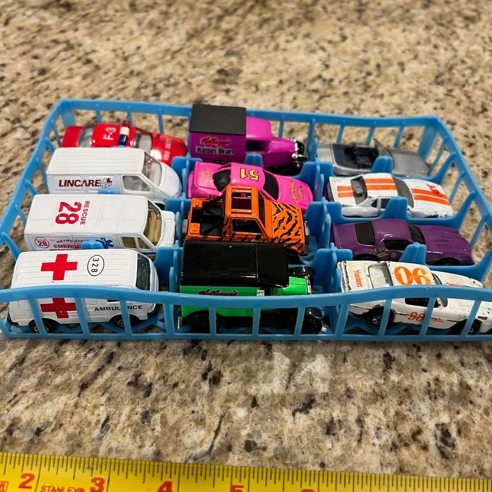 Vintage Diecast Toy Car Lot Emergency Rescue Racing Stock Cars 12pc with Tray
